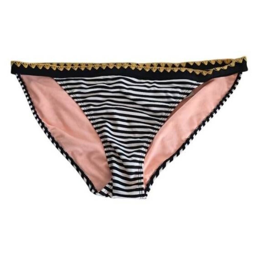 No Boundaries Junior Size XL Black White Striped Yellow Embroider Bikini Bottoms